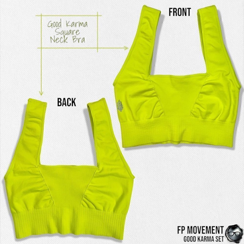 FP MOVEMENT GOOD KARMA SET: SQUARE NECK BRA + RUNNING SHORTS + LEGGINGS NEON NEW - Picture 4 of 16